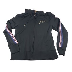 Juicy Couture Black‎ Zip Up Hoodie Sport Gold Logo Stripes Size L
